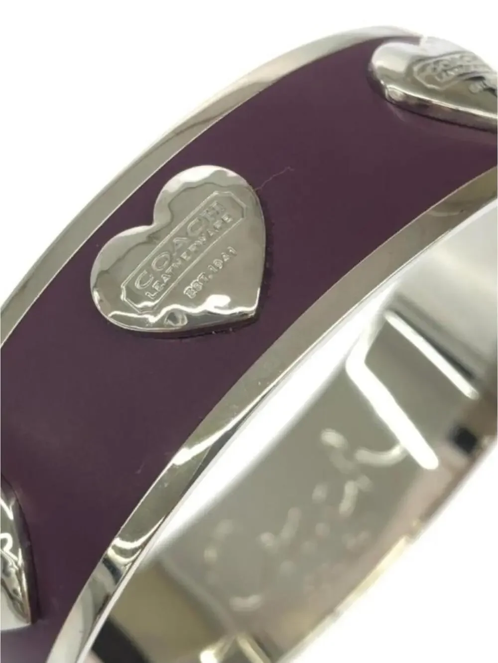 Coach Plum Enamel Silver Heart Logo Bangle Bracelet - Picture 2 of 5